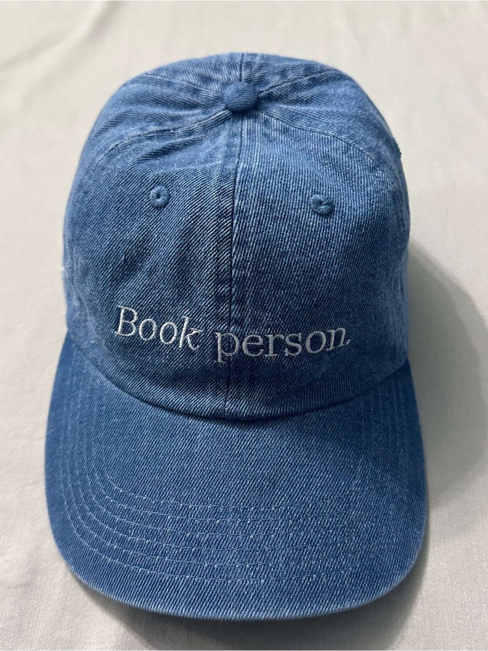 Book of the Month Denim Baseball Cap Hat Book Person Blue Adjustable Cotton
